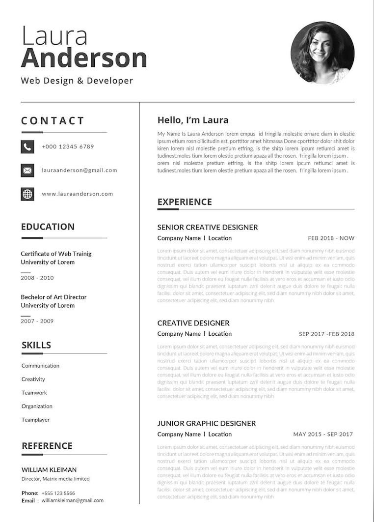 Sample modern resume layout used in our services